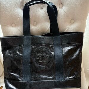 Authentic Tory Burch Black Leather Tote Bag